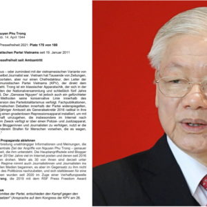 Nguyễn Phú Trọng bị liệt vào danh sách „kẻ thù của tự do báo chí lớn nhất thế giới“ năm 2021