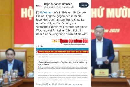 Tổ chức Phóng viên Không biên giới lên án mạnh mẽ tờ QĐND tấn công nhà báo Lê Trung Khoa